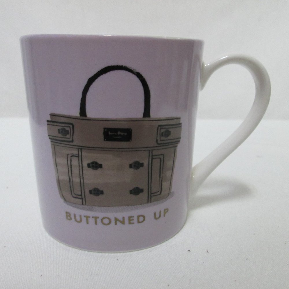 Kate Spade Lenox Buttoned Up Mug Cup Purse print Micro Dish Safe 10 oz ceramic